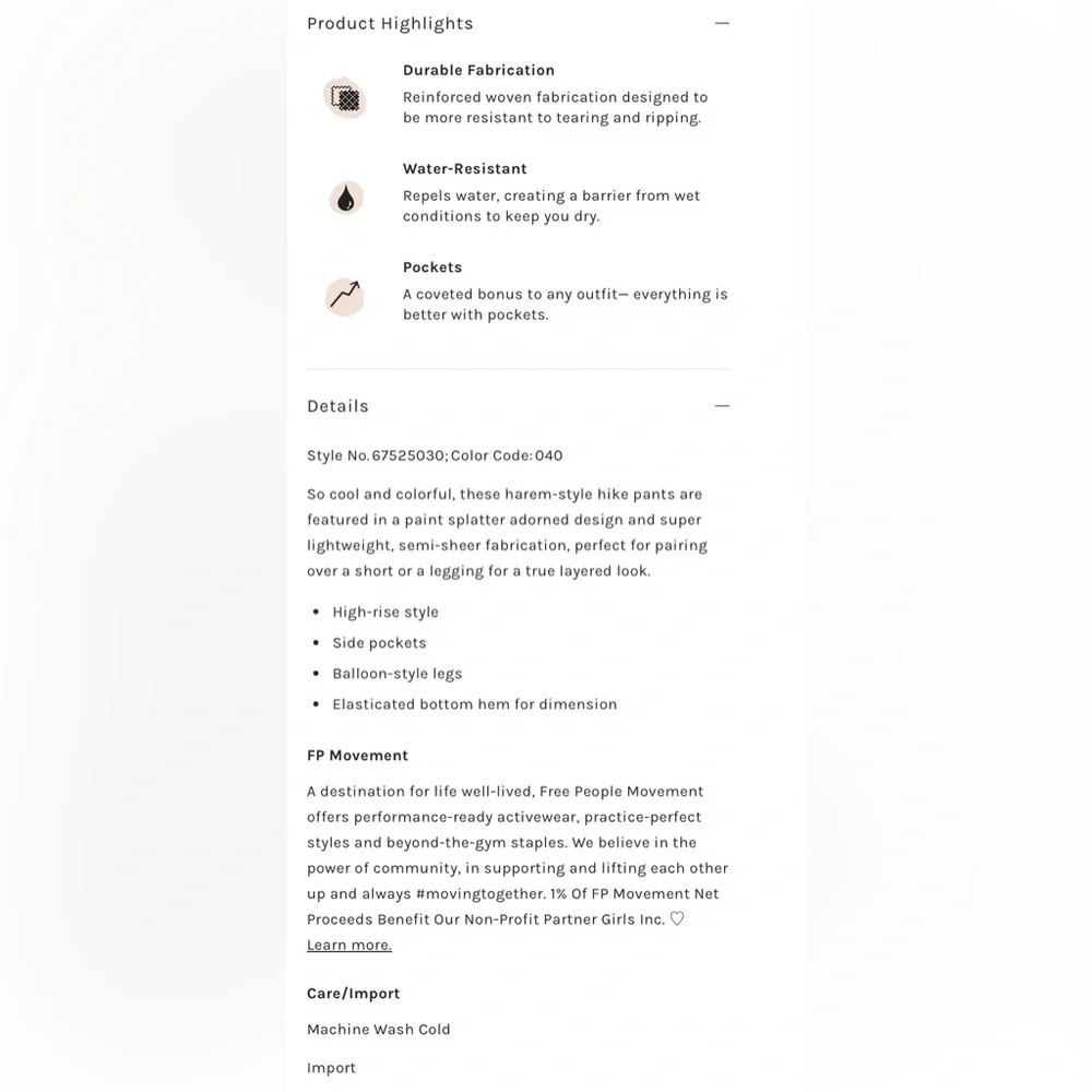 NWOT Free People Movement M Colorburst Hike Pants Cargo Style New $168 retail - Picture 5 of 6